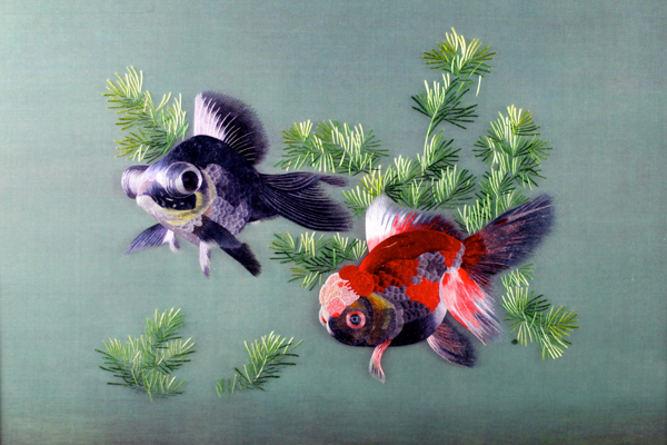 《双鱼》精品刺绣作品   2-4丝绣制